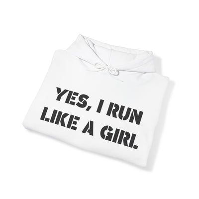 YES I RUN LIKE A GIRL. CATCH ME IF YOU CAN Unisex Heavy Blend™ Hooded Sweatshirt