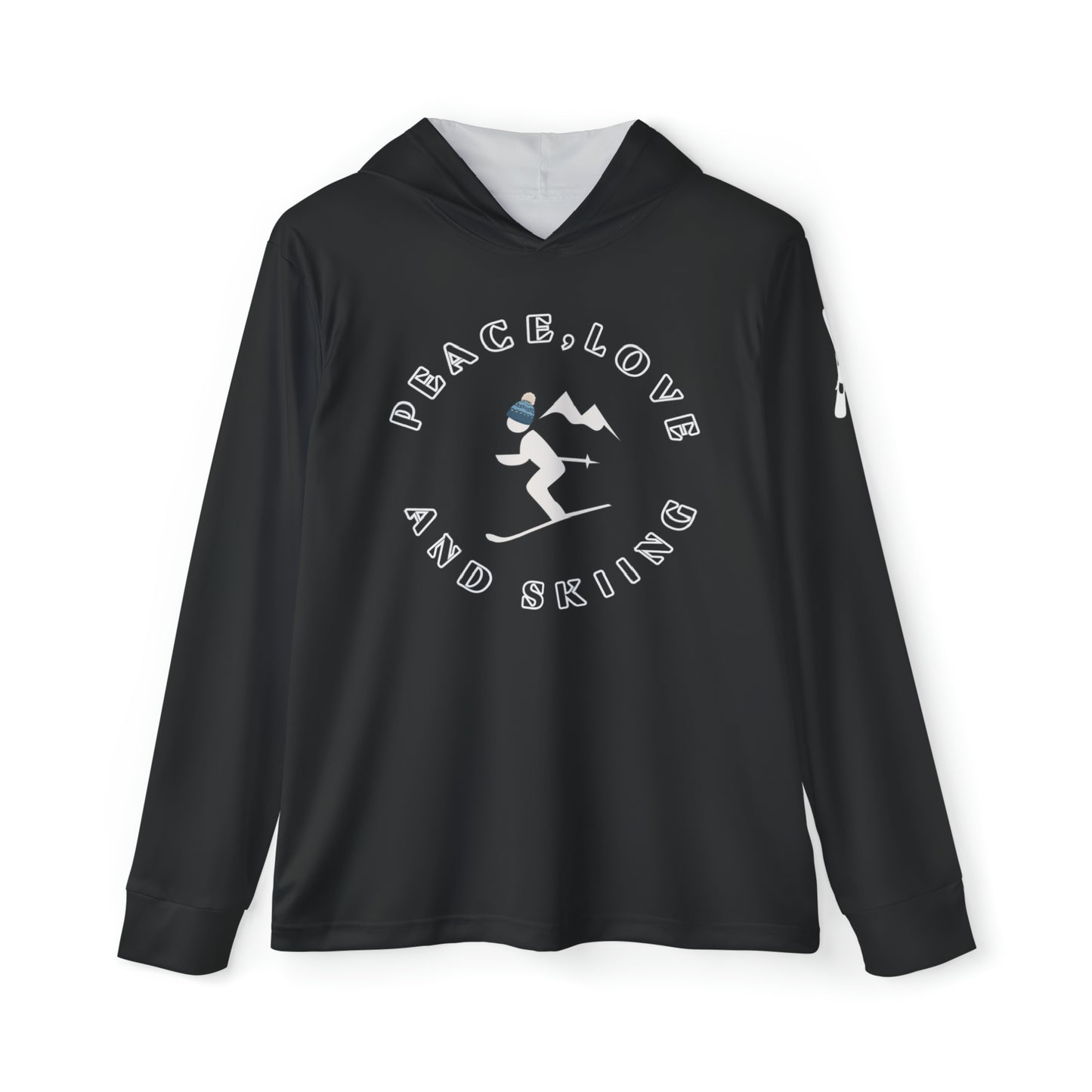 "Peace, Love and Skiing" Men's Sports Warmup Hoodie (AOP)