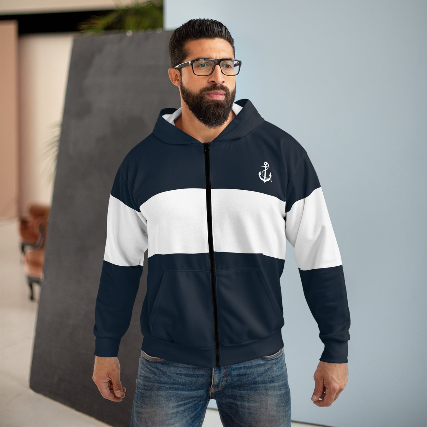MARITIME ANCHOR  Unisex Zip Hoodie (AOP)