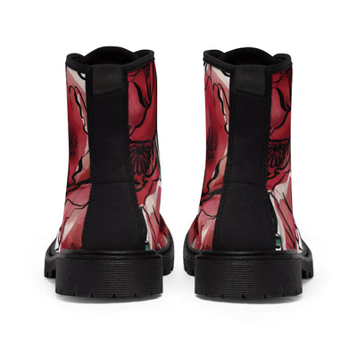 DARK RED LAVISH BLOSSOMS Women's Canvas Boots