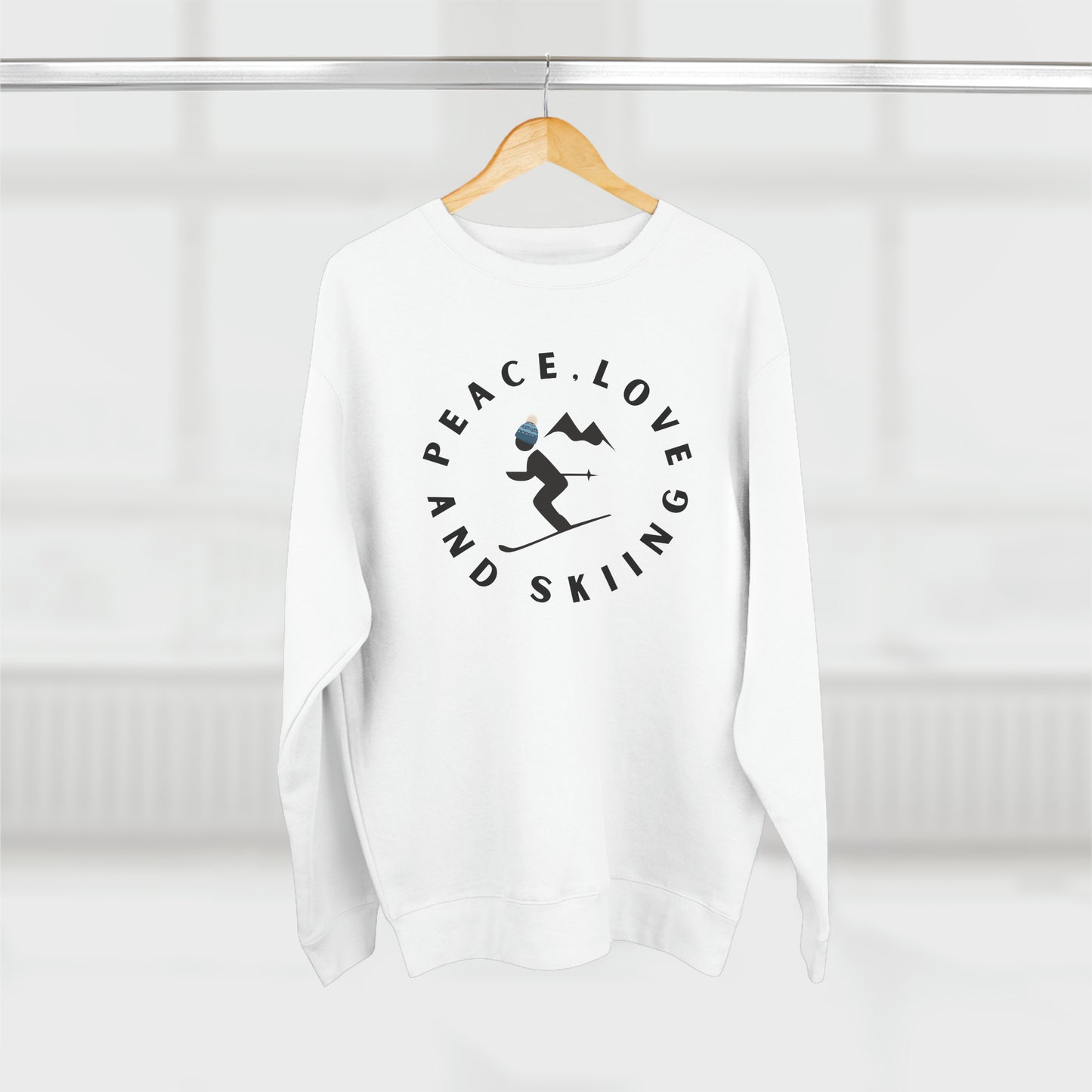 "Peace Love and Skiing" Unisex Premium Crewneck Sweatshirt