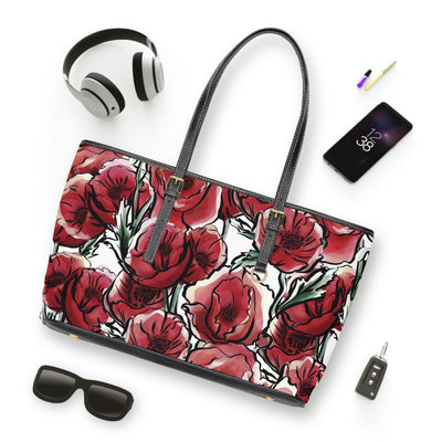 LAVISH BLOSSOMS PU Leather Shoulder Weekender Tote Bag
