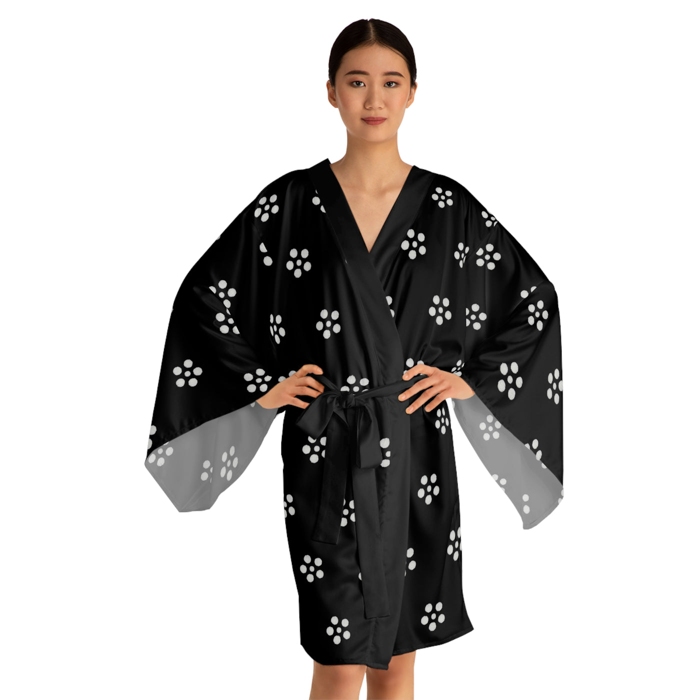 White Floral Bliss Long Sleeve Kimono Robe (AOP)
