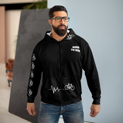 BORN TO RIDE Unisex Zip Hoodie (AOP)