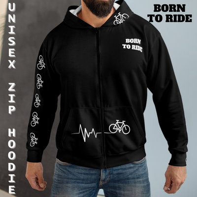 BORN TO RIDE Unisex Zip Hoodie (AOP)