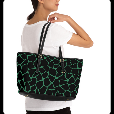 CHIC BLACK & GREEN PRINT PU Leather Shoulder Weekender Tote Bag