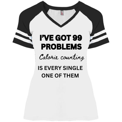 Calorie Counting Chronicles Ladies White Game V-neck Tee