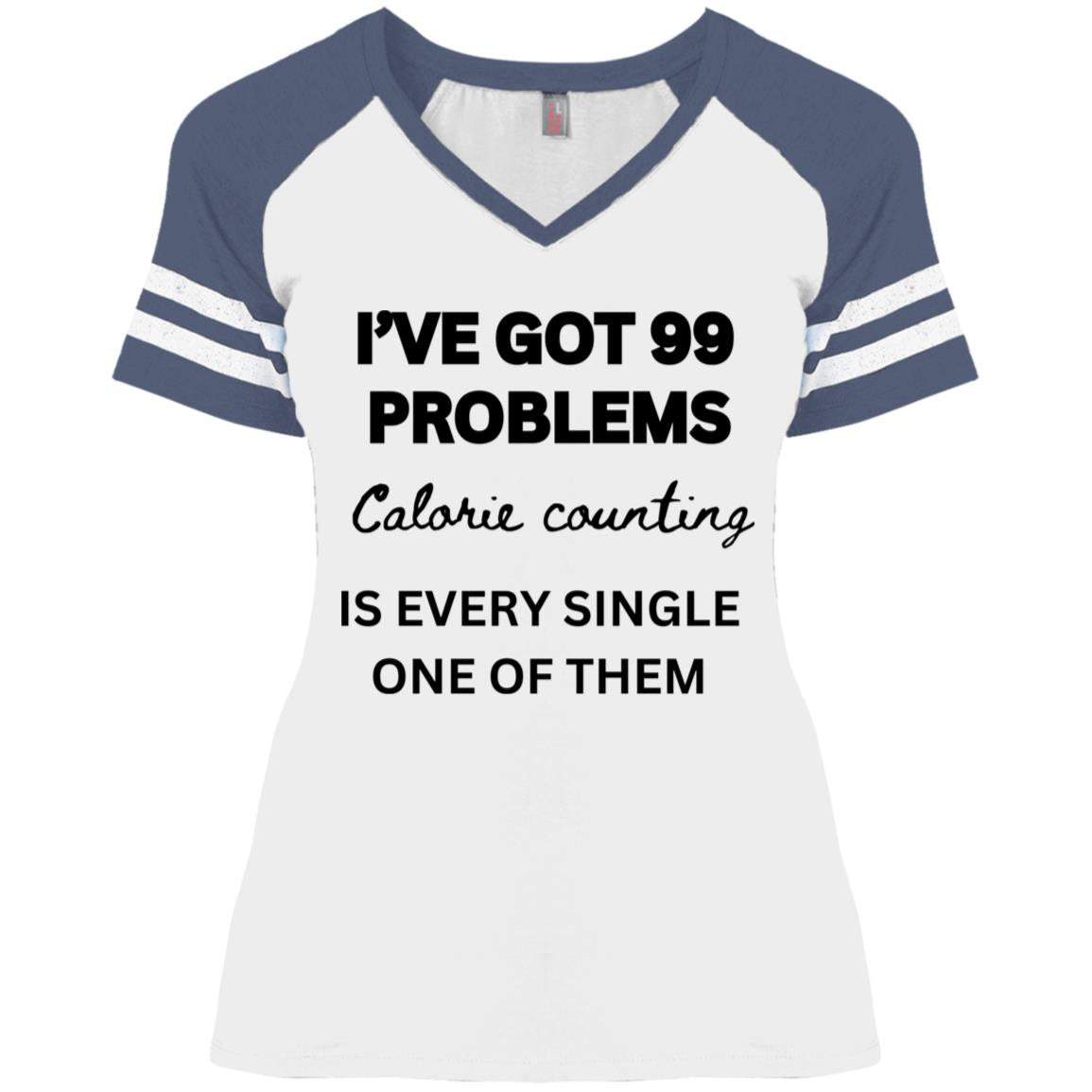 Calorie Counting Chronicles Ladies White Game V-neck Tee