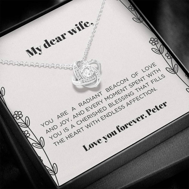 Custom message card for a beloved woman, Love knot necklace