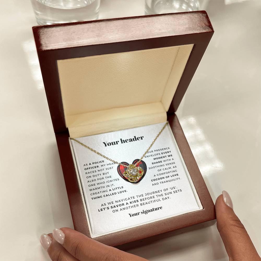 Police officer's cherished partner - Love knot necklace and Personalized card