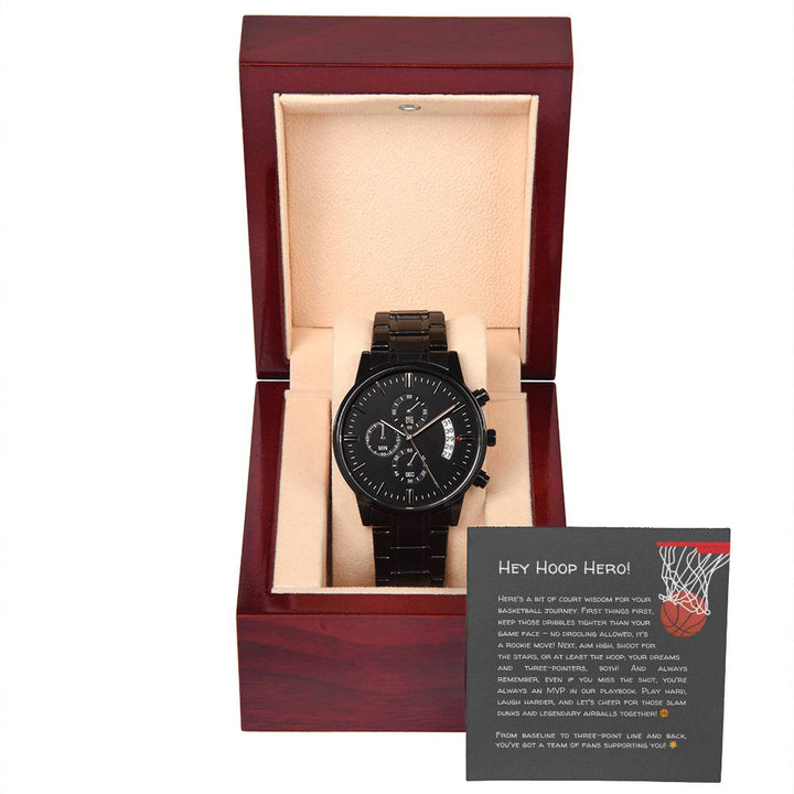 Basketball Game Time Elegance: Black Chronograph Watch