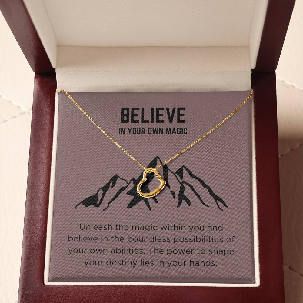 Believe in your own Magic - Gold Delicate heart necklace over solid sterling silver