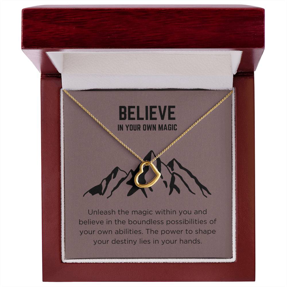Believe in your own Magic - Gold Delicate heart necklace over solid sterling silver