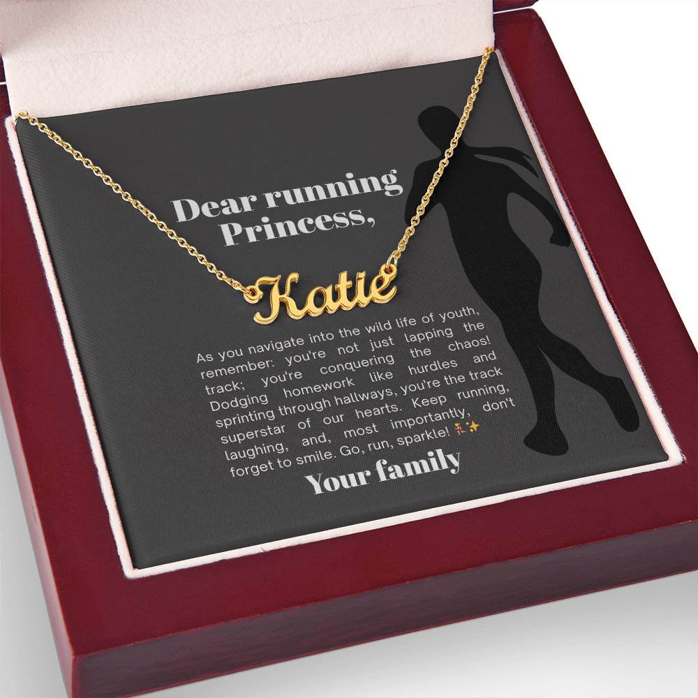 Runway Royalty: Personalized Name Necklace for Running Princesses