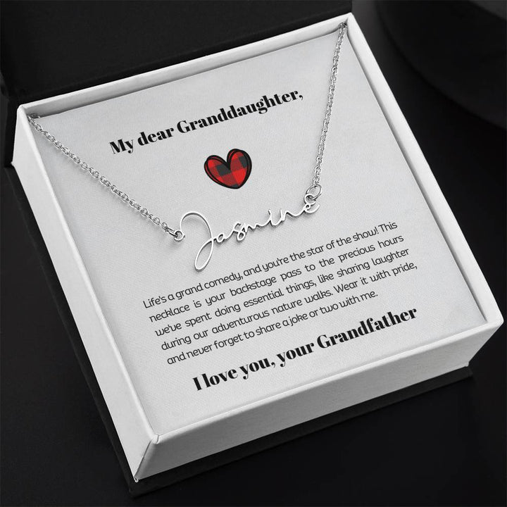 Grandpa's or Grandma's Laughter Legacy: Name Necklace for Granddaughter (Personalize header and signature)
