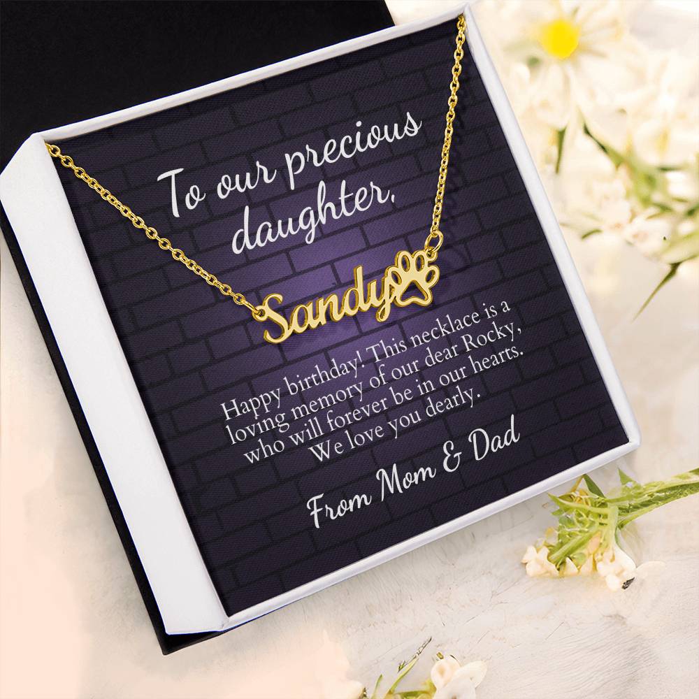 Paw print name necklace with message card fully personalizable!