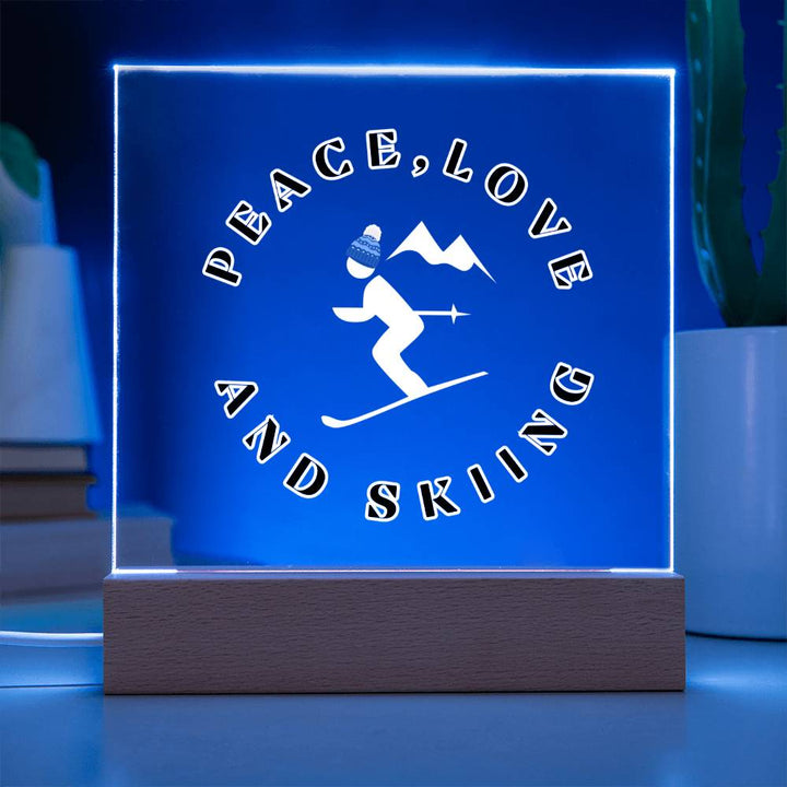 Illuminate Your Passion: Peace, Love, and Skiing LED Acrylic Plaque