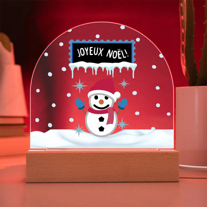 NEW! Snowman French Christmas LED light - Joyeux Noel Domed Acrylic Plaque