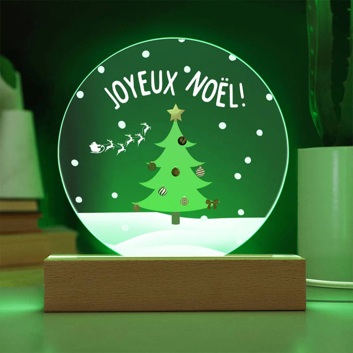 French Christmas Tree LED light - Joyeux Noel Circle Acrylic Plaque