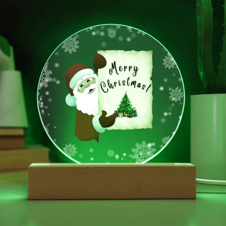 Santa's Festive Greeting: Merry Christmas on Round LED Acrylic Plaque