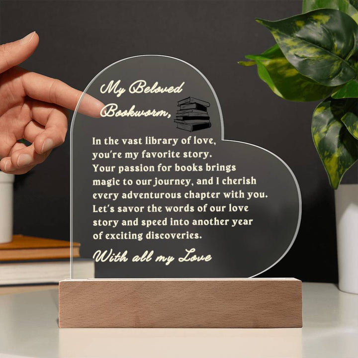 Bookworm Heart LED acrylic Plaque