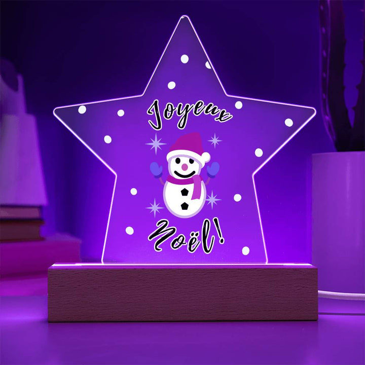Happy Snowman French Christmas LED light - Joyeux Noel - Star Acrylic Plaque