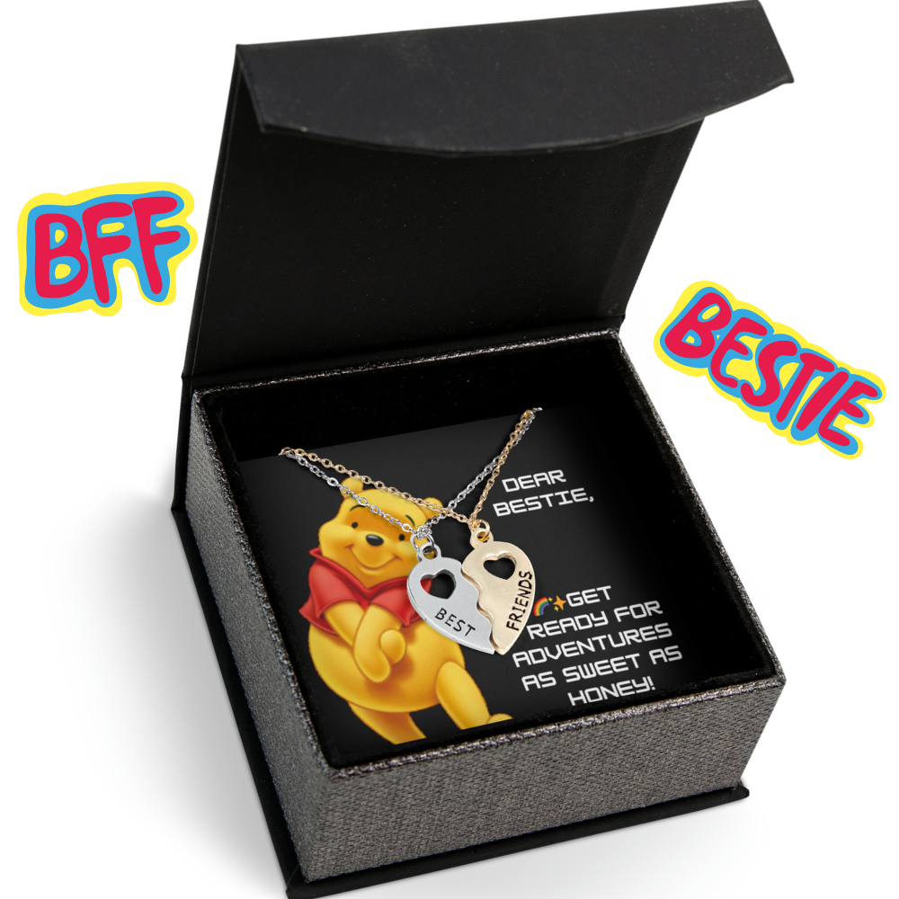 Pooh's Pal Pair: Best Friend Half Heart Necklace Set for Sweet Adventures!