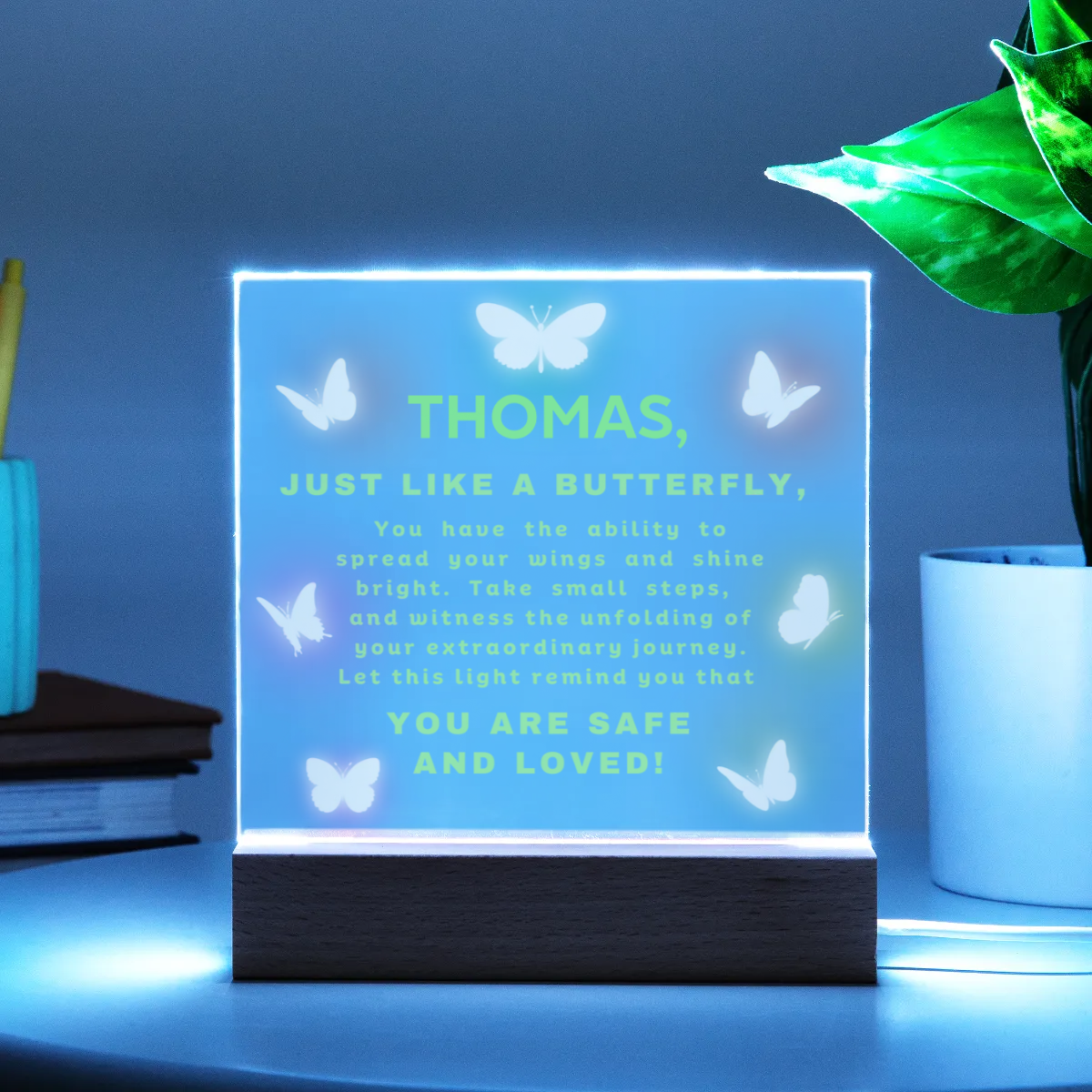 Radiant Wings Personalized Light Plaque 🦋✨