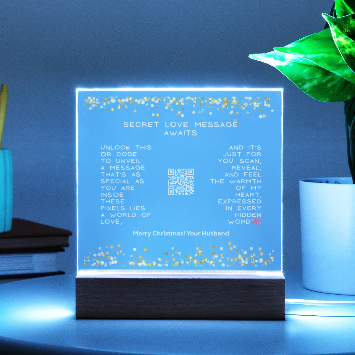Secret Love Hidden QR code - 2-in-1 LED Acrylic Square Plaque