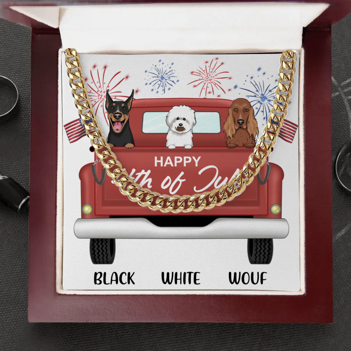 Independence Day Pet DAD - CUSTOMIZE IT - Happy 4th of July - Cuban Link Chain - Luxury Box