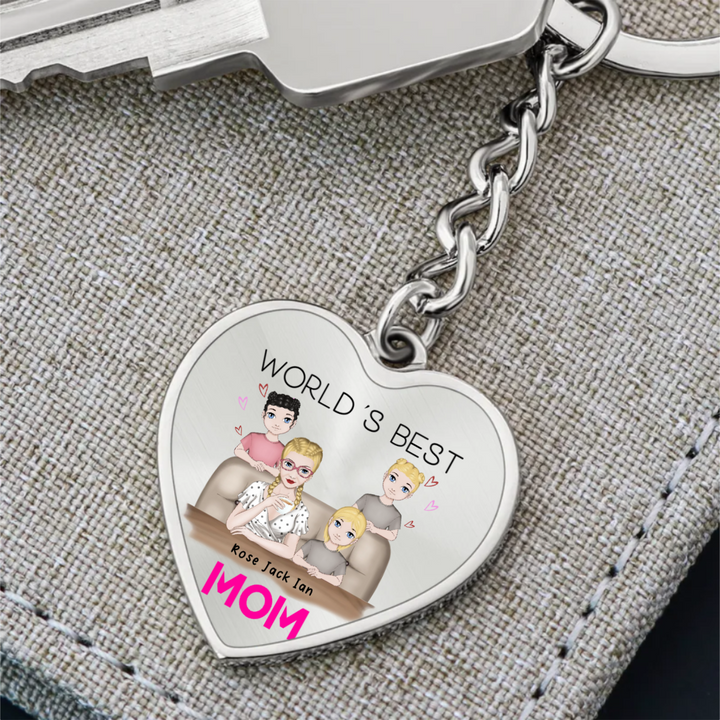 World's Best Mom Personalisable Graphic Heart Keychain