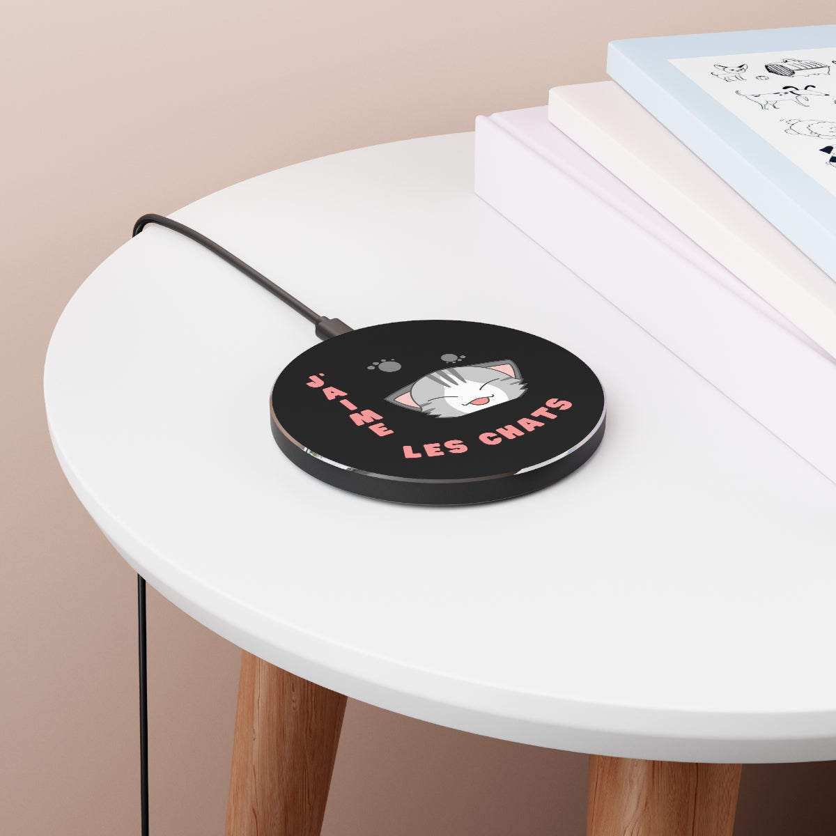 Pink Black Wireless Charger - J'aime les chats
