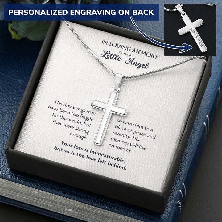 Sympathy Gift Miscarriage Baby Infant Loss - In loving Memory of your Little angel - Engraved Cross Necklace