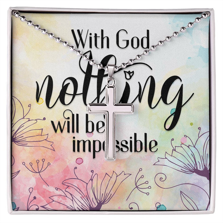 "With God" Stainless Cross Necklace with Ball Chain