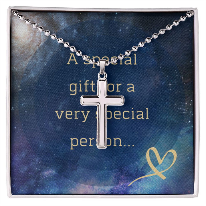 A Special Gift For a very Special Person - Stainless Cross Necklace with Ball Chain