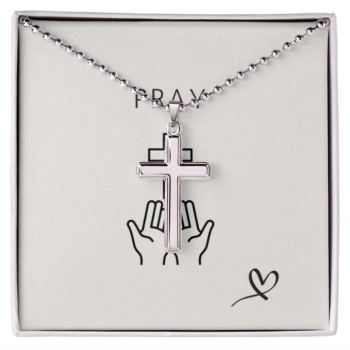 "Pray" Stainless Cross Necklace with Ball Chain