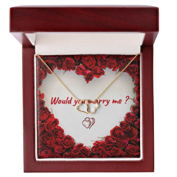 Would you Marry me? Solid Gold and Diamonds Hearts Necklace