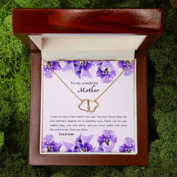 To my wonderful DEAL - Mother From Son - You mean the world to me. - GOLD and DIAMONDS Hearts Necklace
