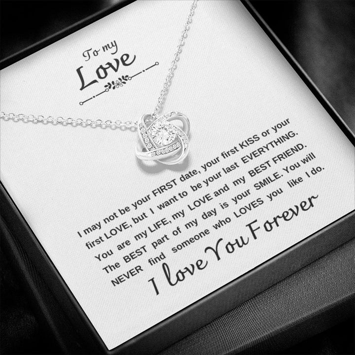 To my Love - I Love you Forever - Knot Necklace white or yellow Gold Finish and zirconia crystals