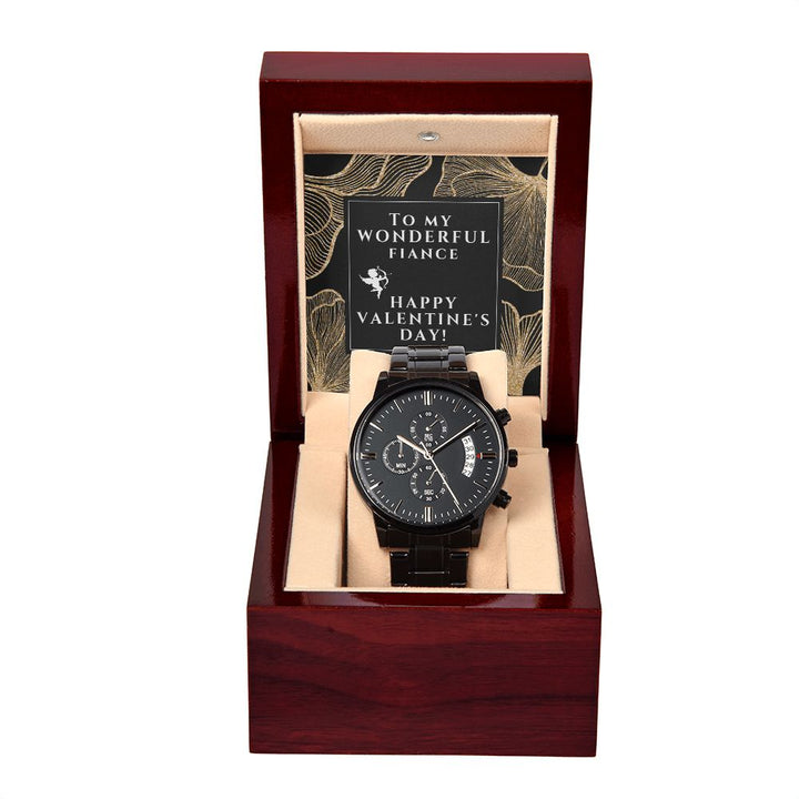 "To my wonderful Fiance" Black Chronograph Watch
