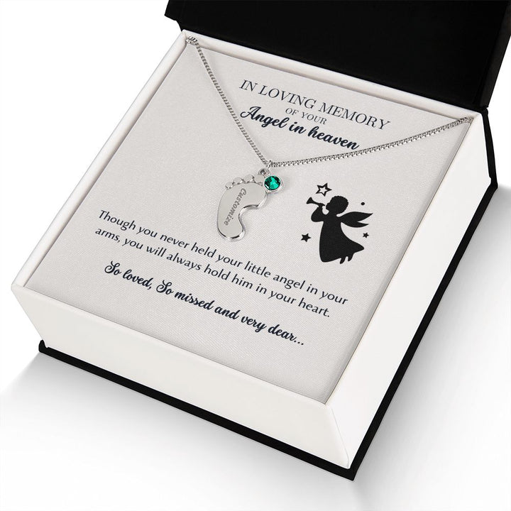 In loving memory of your angel in heaven - Engraved Baby Feet Necklace