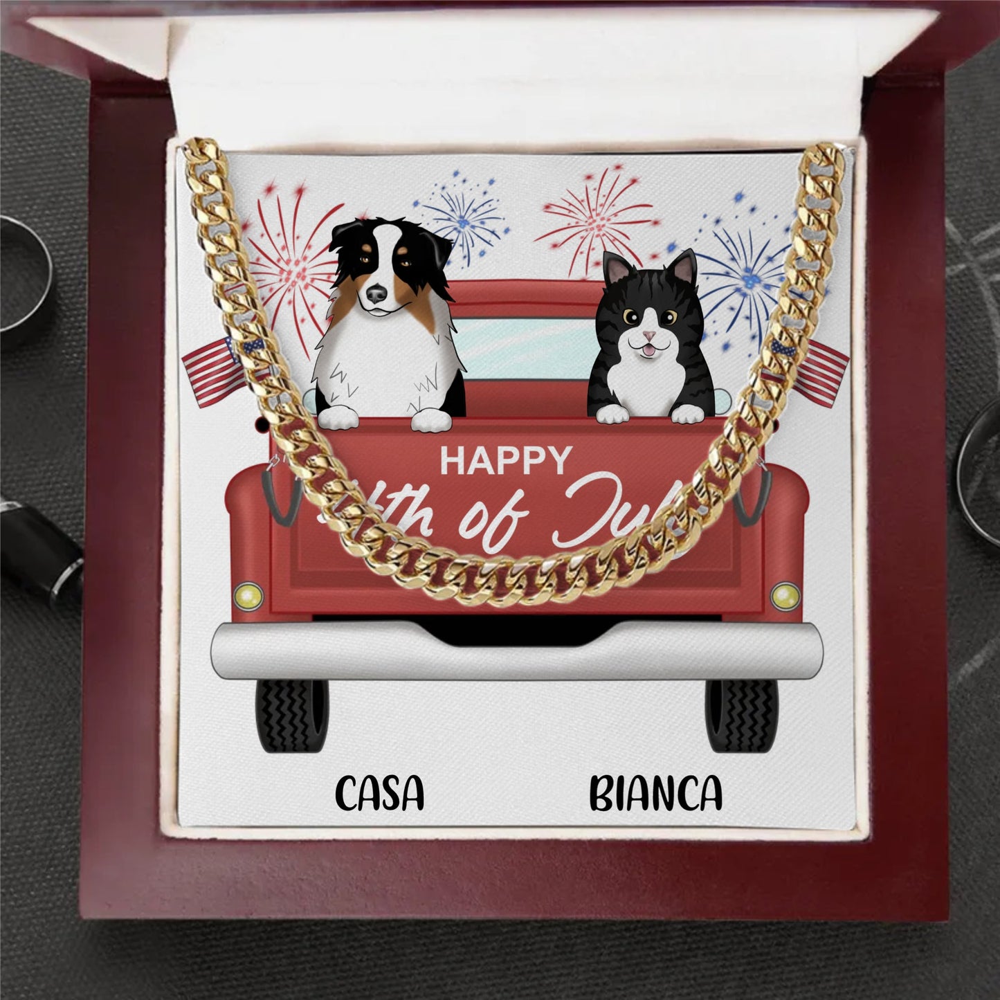 Independence Day Pet DAD - CUSTOMIZE IT - Happy 4th of July - Cuban Link Chain - Luxury Box