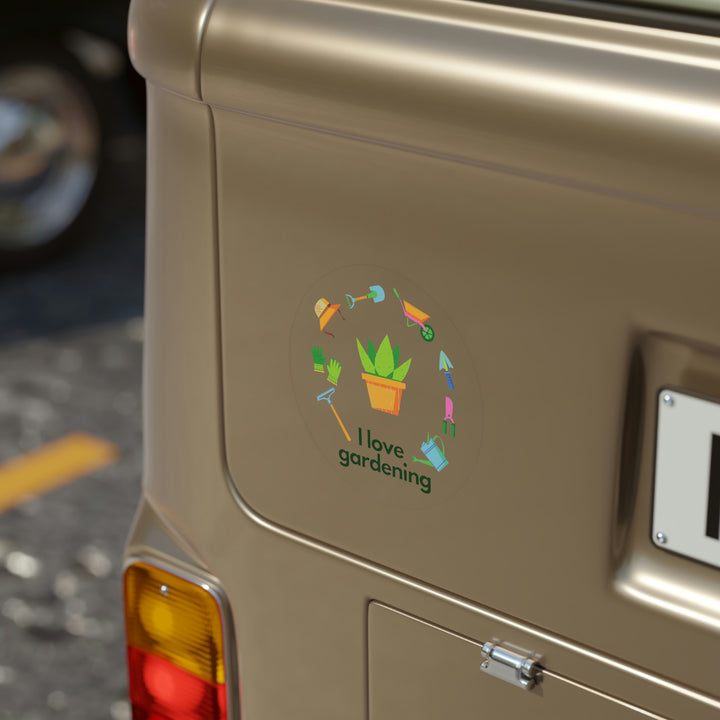 "I Love Gardening" Transparent Outdoor Stickers, Round, 1pcs
