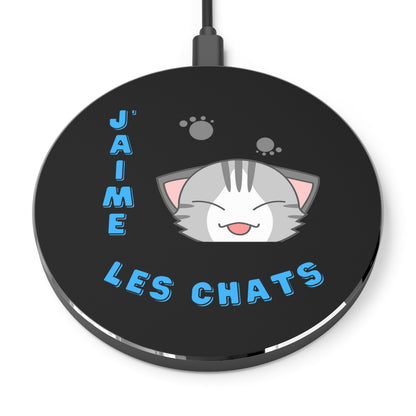 "J'aime les chats" Blue Black Wireless Charger